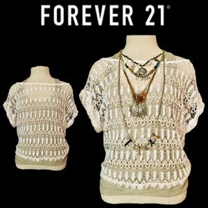 EUC Embroidered Ivory Knit Top Forever 21